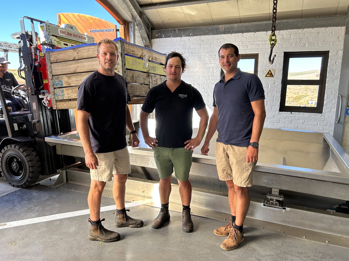 Have a look at our winemakers, Juandre, Reon, and Thys, at our new cellar in Darling. We can't wait to share our new vintage with you! #DrinkDiemersdal