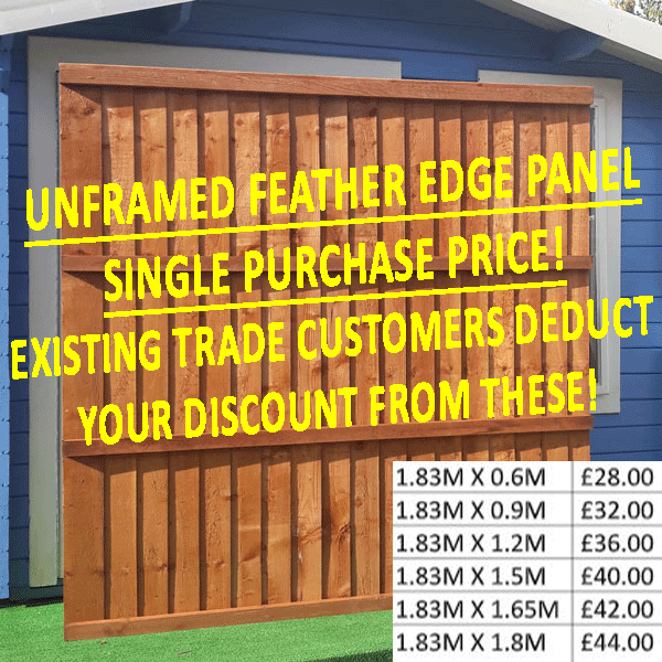 lemonfencing's tweet photo. Our unframed trade feather edge panels have been reduced in price! This popular style panel is made with 125mm wide feather edge boards and 47x31mm rails. A good quality panel and a budget friendly price! #LemonFencing #Unframed #Featheredge #Southend https://t.co/jZHeHxRm2l