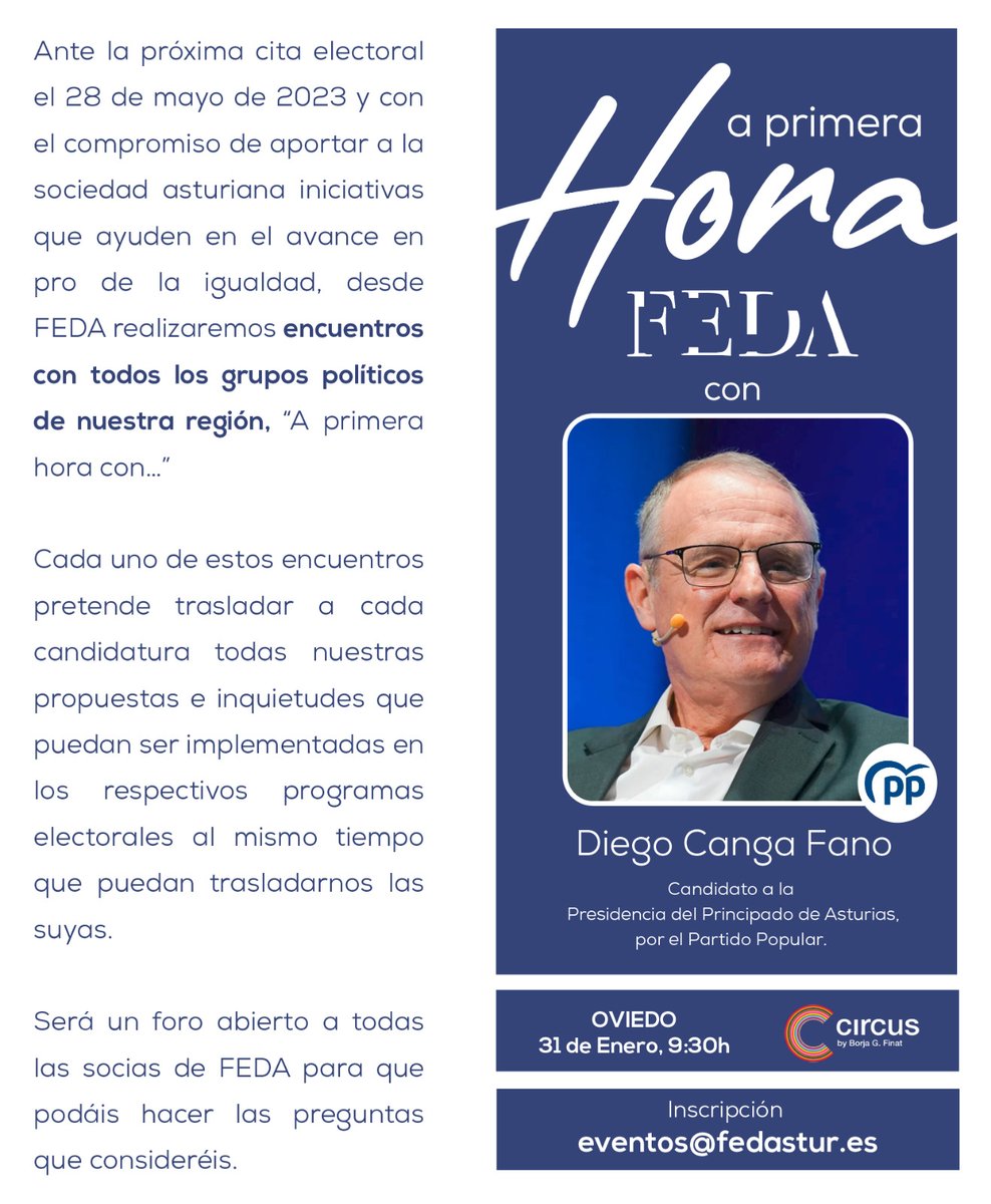 🔊Desde FEDA te presentamos la primera sesión de “A primera hora con…” una serie de 𝗲𝗻𝗰𝘂𝗲𝗻𝘁𝗿𝗼𝘀 𝗾𝘂𝗲 𝘃𝗮𝗺𝗼𝘀 𝗮 𝗿𝗲𝗮𝗹𝗶𝘇𝗮𝗿 𝗰𝗼𝗻 𝘁𝗼𝗱𝗼𝘀 𝗹𝗼𝘀 𝗴𝗿𝘂𝗽𝗼𝘀 𝗽𝗼𝗹í𝘁𝗶𝗰𝗼𝘀 𝗱𝗲 𝗹𝗮 𝗿𝗲𝗴𝗶ó𝗻 de cara a las elecciones que se celebrarán en mayo.