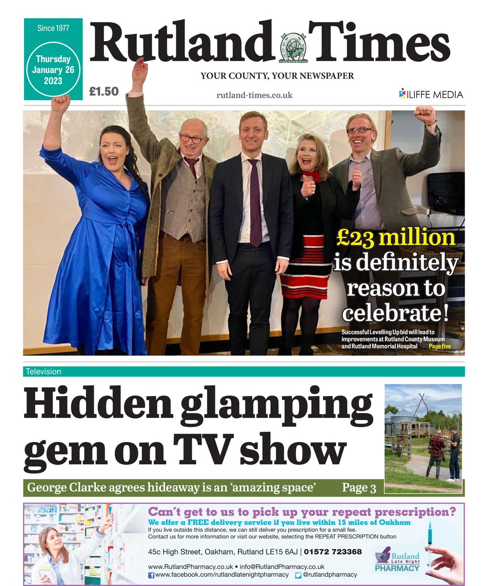 Today's @therutlandtimes is now available featuring the news that @rutlandcouncil had a succesful shared bid with @MeltonBC for £23m of levelling up funds from the government #LDReporter #LDR #BBC #localgov #LevellingUp #levellingupfund @aliciakearns @Mercury1712 @Mercury_Kerry