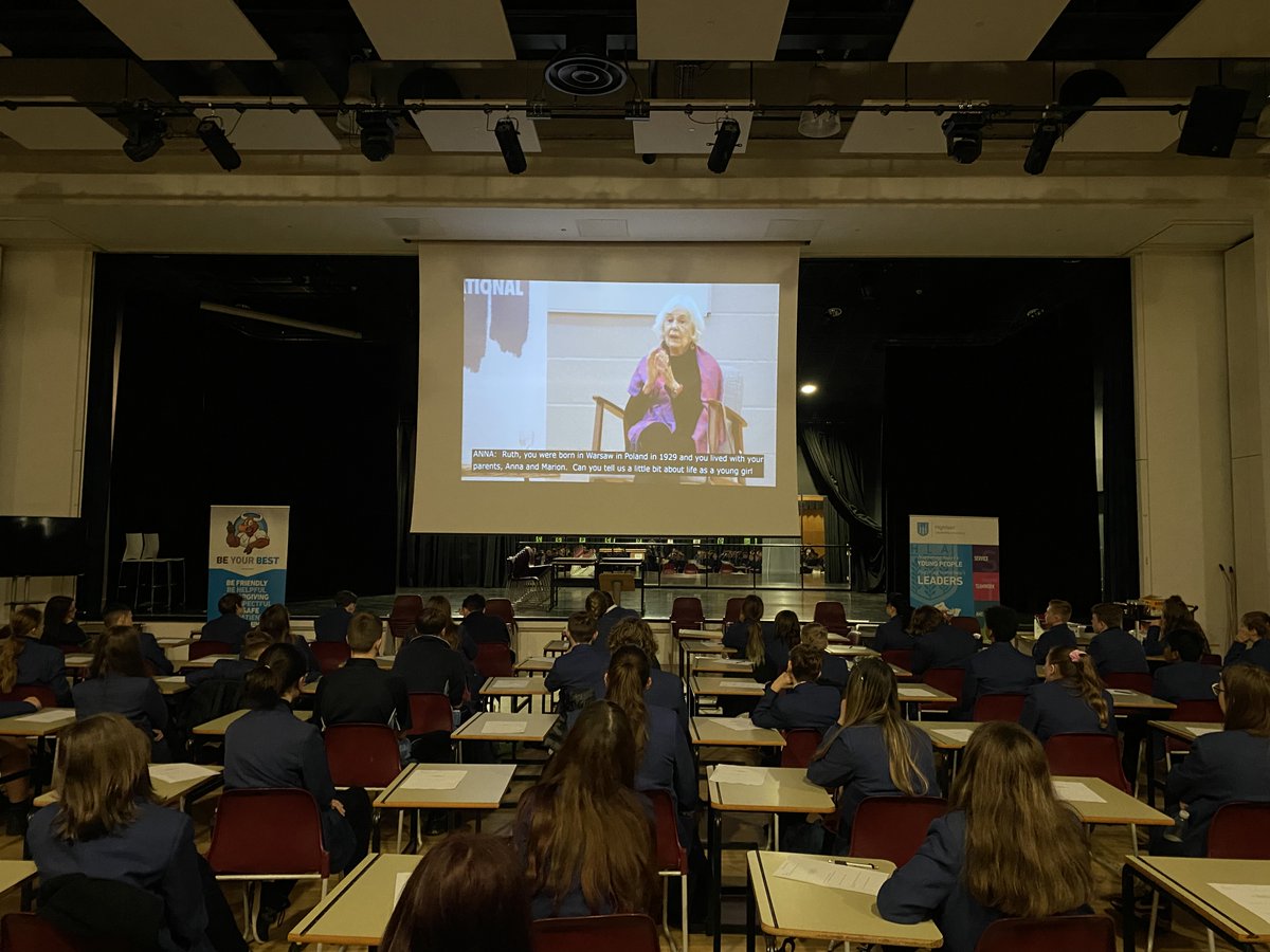 HighfieldLA's tweet photo. As part of our #HolocaustMemorialDay work our year 9 pupils are participating in a live virtual event with @HolcaustUK. Moved and inspired by Ruth Posner's BEM survival story and zest for life. #BeYourBest #LeadingMyBehaviourAndWellbeing #BeRespectful #BeHopeful  #BeBrave https://t.co/j6wCRfqmay