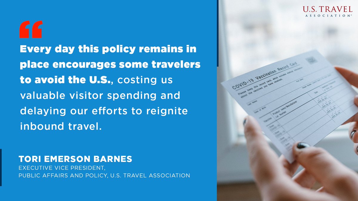 USTravel's tweet photo. There's no reason to wait until the public health emergency expires in May to eliminate the vax requirement for intl travelers. We thank the sponsors of H.R. 185 for their efforts to remove this outdated policy and normalize inbound travel operations. ➡️ https://t.co/IQmjsGf8Lu https://t.co/c1qJ0XZ6JB