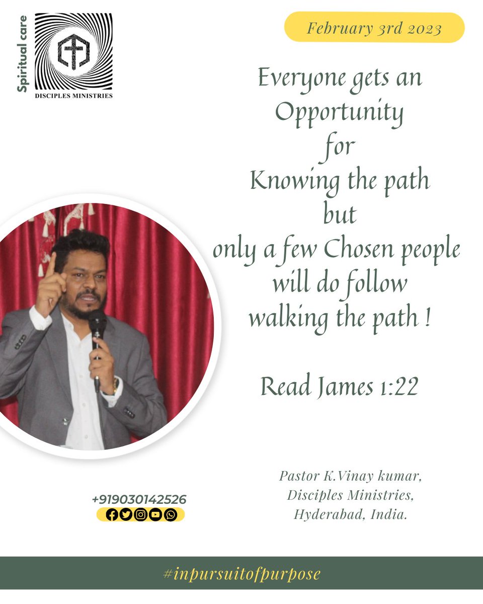 arysjohn's tweet photo. #UnderstandThat ...!
Everyone gets an Opportunity for Knowing the path, but only a few Chosen people will do follow walking in the path ! 
Read James 1:22 ♥️

#InPursuitOfPurpose #arysjohn #dailyaffirmations #Akvk #motivation #motivationalquotes 
+919030142526 https://t.co/Mwdb89hb1z