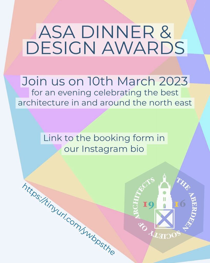 Join us at the ASA Dinner &amp; Design Awards 2023 on 10th March. Fill in the form on the link and return to social@aberdeenarchitects.org.uk

ift.tt/mwvjB7A instagr.am/p/CoLSHazq3B-/
