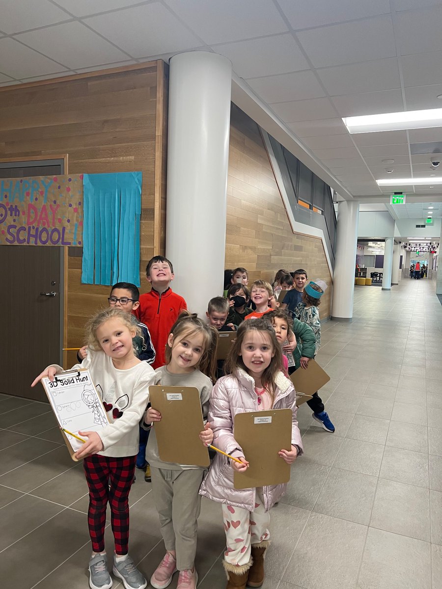 ddekoch's tweet photo. “We’re going on a 3D shape hunt” 
Cylinders, cubes, cones, and spheres. Oh my! We even found a cylinder that went from the floor to the ceiling! https://t.co/Bo8xvU9Sdq
