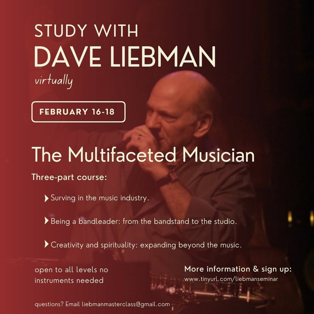Dot Time Records (@dottimerecords) on Twitter photo #Repost <a href="/Dave_Liebman/">Dave Liebman</a> will be sharing his experiences and knowledge concerning facets of being a musician/artist. Each group session is 2 hours for three straight days February 16-17-18. The Zoom meetings will start at 2PM EST (NY time). #Repost <a href="/Dave_Liebman/">Dave Liebman</a> will be sharing his experiences and knowledge concerning facets of being a musician/artist. Each group session is 2 hours for three straight days February 16-17-18. The Zoom meetings will start at 2PM EST (NY time).