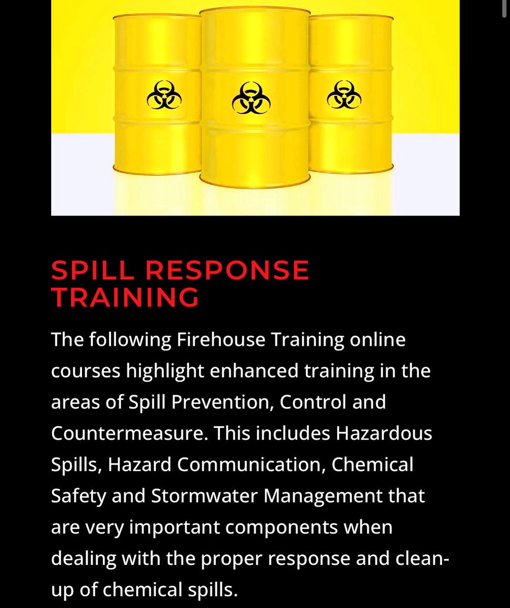 FirehouseTrain1's tweet photo. We have a plethora of online training courses available on our website, including our popular dangerous goods and spill response training. Check them out today! Link in bio.๐ฅ๐ข
...
....
#firetraining #hazmat #firefighter #haztech #spillresponse #alwayslearning #cbrne https://t.co/g4lOsbzWRT