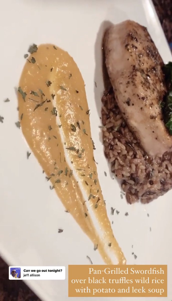 mainemanjflow's tweet photo. Dinner: Grilled Herb Butter Swordfish over Wild Rice with Black Truffle, topped with steamed spinach, and Potato Leek Soup #hecooks https://t.co/o7HR27ZxzT