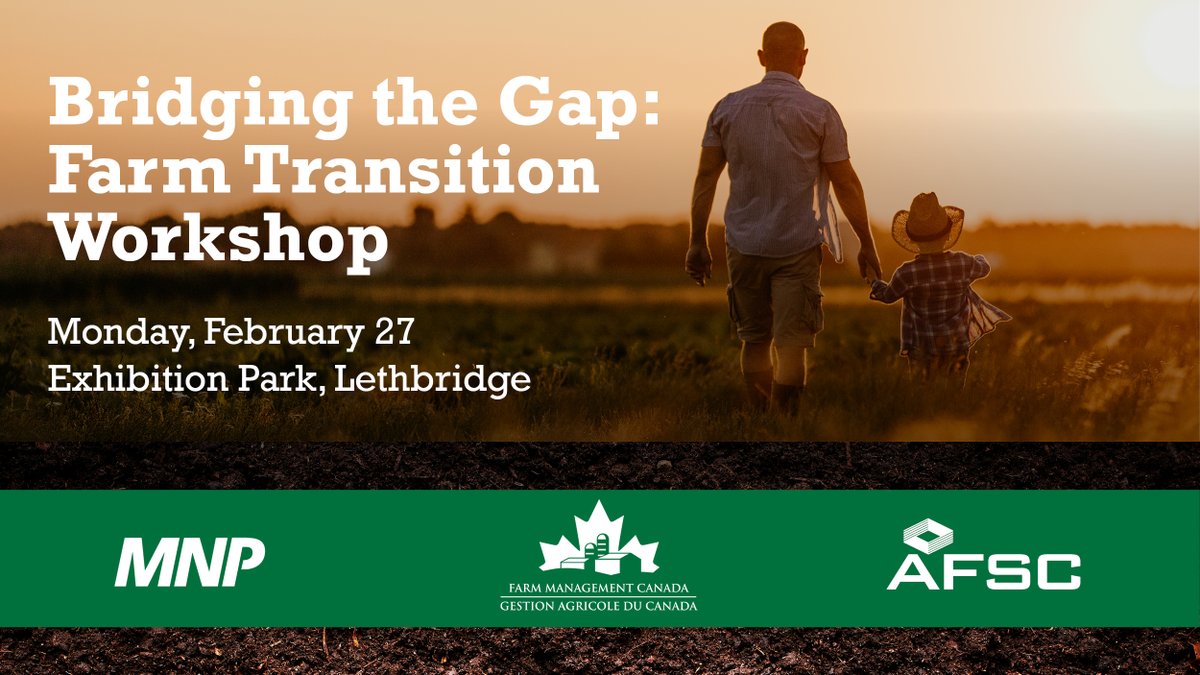 We want to ensure Alberta’s producers have the support they need for a successful farm transition path. AFSC is proud to present, in partnership with <a href="/FMC_GAC/">FMC/GAC</a> and <a href="/MNP_LLP/">MNP</a>, another workshop to help families transition the farm between generations. #ABag bit.ly/3YeN5f4