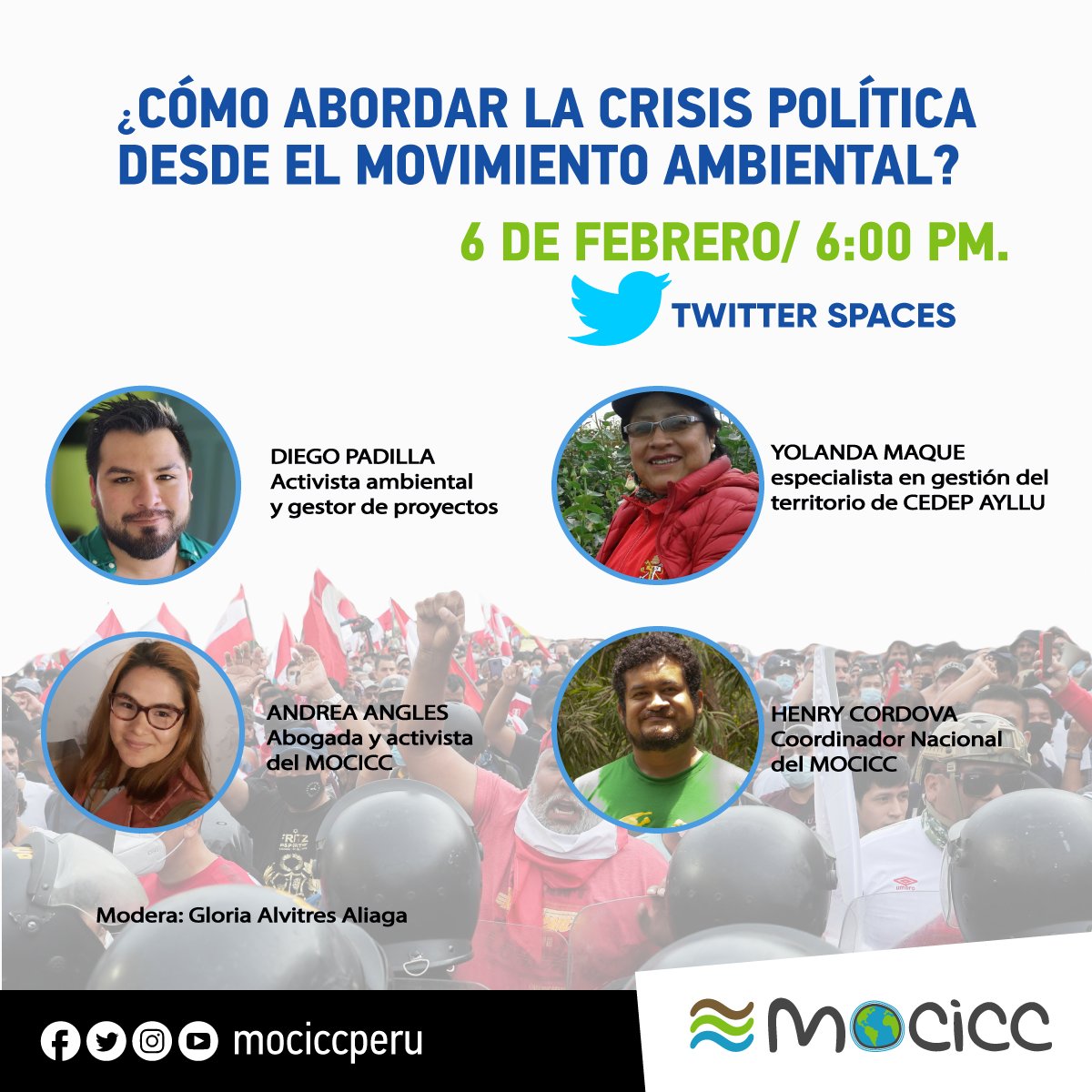 mociccperu's tweet photo. #CONVERSATORIO
Este lunes conversaremos sobre la crisis política que atraviesa el Perú y cómo esto afecta al movimiento ambiental y climático en el país. 

Se transmitirá vía Twitter : mociccperu
📆Día: Lunes 6 de febrero
⏰hora: 6 pm.

#crisispolitica #sosPeru https://t.co/CVFrXqfB2N