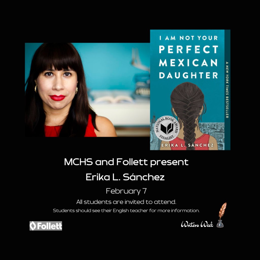 New York Times bestselling author Erika Sánchez is paying a visit to MCHS on Tuesday as part of the annual Writers Week celebration.
Read more about the week's events at both buildings by clicking the link below.
dist156.org/article/985637
(IG: Link in bio.)