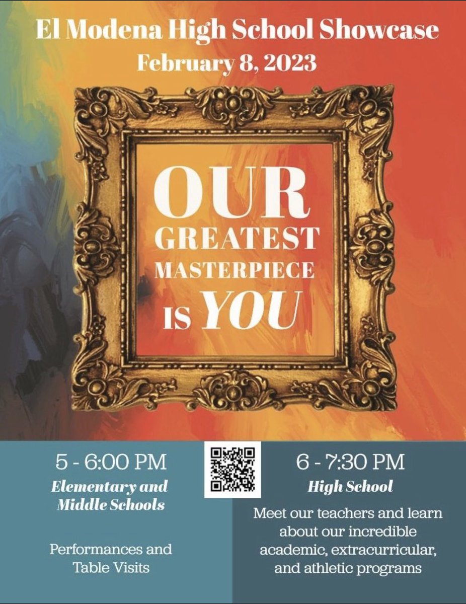 OUSD Innovation and Excellence (@andousd) on Twitter photo Orange Unified’s next Community Showcase for 2023 is coming up on February 8 <a href="/ElModenaHS/">El Modena HS</a> at El Modena High from 5-7:30. Come learn about all of the TK-12th grade programs <a href="/OrangeUnifiedCA/">Orange Unified SD</a> has to offer <a href="/McPhersonMagnet/">McPherson Magnet</a> <a href="/chapmanhillspr1/">@OUSDChapmanHills</a> <a href="/ProspectStrong/">M. Hinton</a> <a href="/LaVetaVikings/">La Veta Elementary</a> Orange Unified’s next Community Showcase for 2023 is coming up on February 8 <a href="/ElModenaHS/">El Modena HS</a> at El Modena High from 5-7:30. Come learn about all of the TK-12th grade programs <a href="/OrangeUnifiedCA/">Orange Unified SD</a> has to offer <a href="/McPhersonMagnet/">McPherson Magnet</a> <a href="/chapmanhillspr1/">@OUSDChapmanHills</a> <a href="/ProspectStrong/">M. Hinton</a> <a href="/LaVetaVikings/">La Veta Elementary</a>