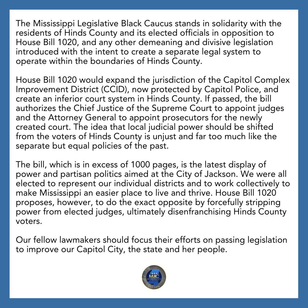 Our statement on House Bill 1020:
#msleg #mlbcofficial