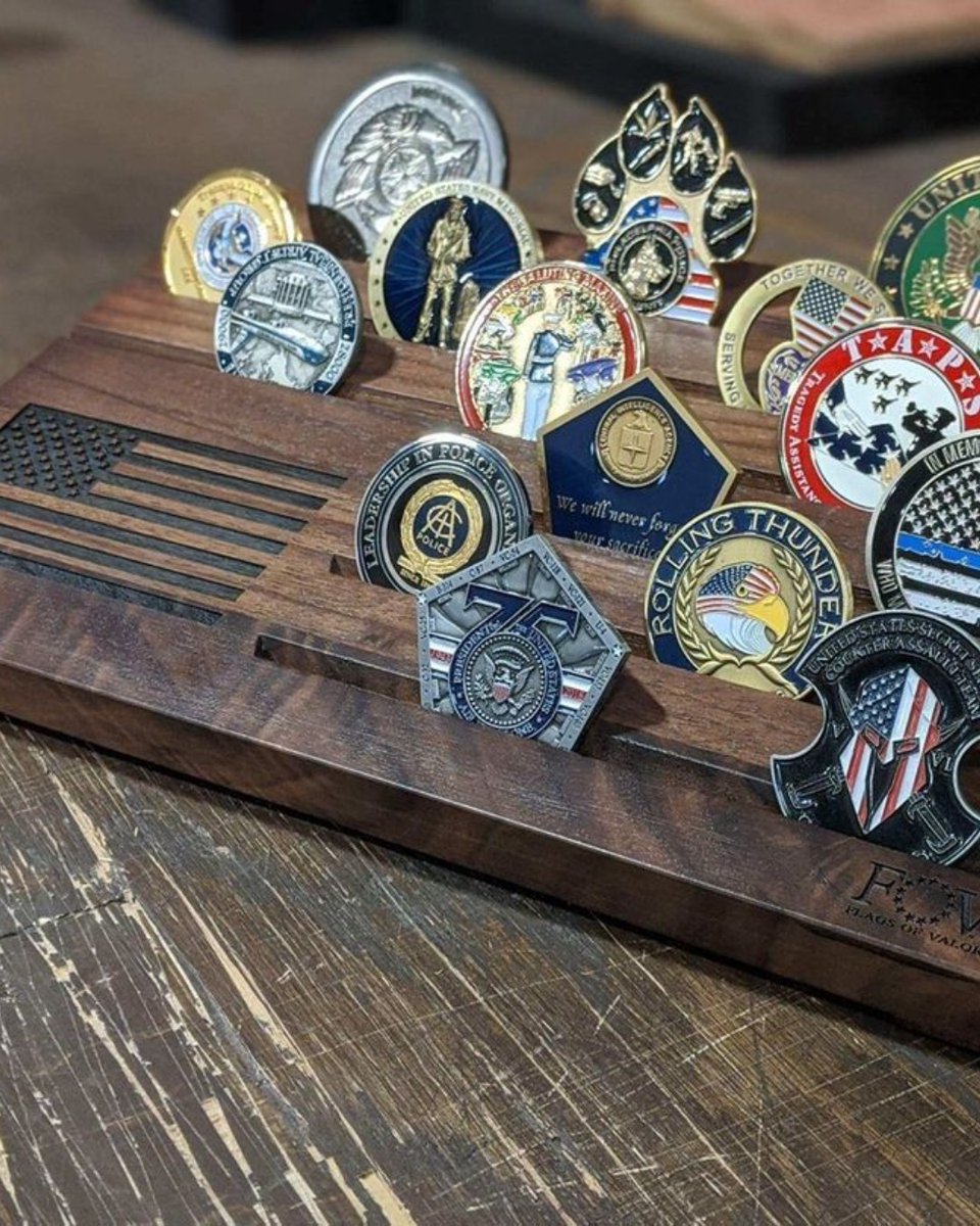 Display all of your military, law enforcement, and/or first responder coins right on your desk with our American Walnut desktop coin holders!

flagsofvalor.com
