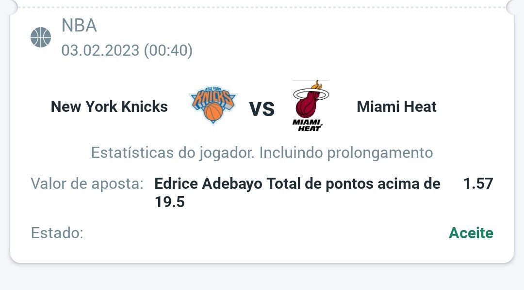 tips_lightning's tweet photo. 🏀 20 pontos do Adebayo

📊 Odd 1.57
💰 1 unidade https://t.co/fVbhkDVNid
