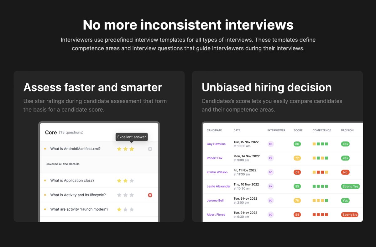 interviewerapp's tweet image. No more inconsistent interviews
👉With InterviewTime interviewers use predefined interview templates for all types of interviews. These templates define competence areas and interview questions that guide interviewers during their interviews.
#interview #hiringdevelopers #saas
