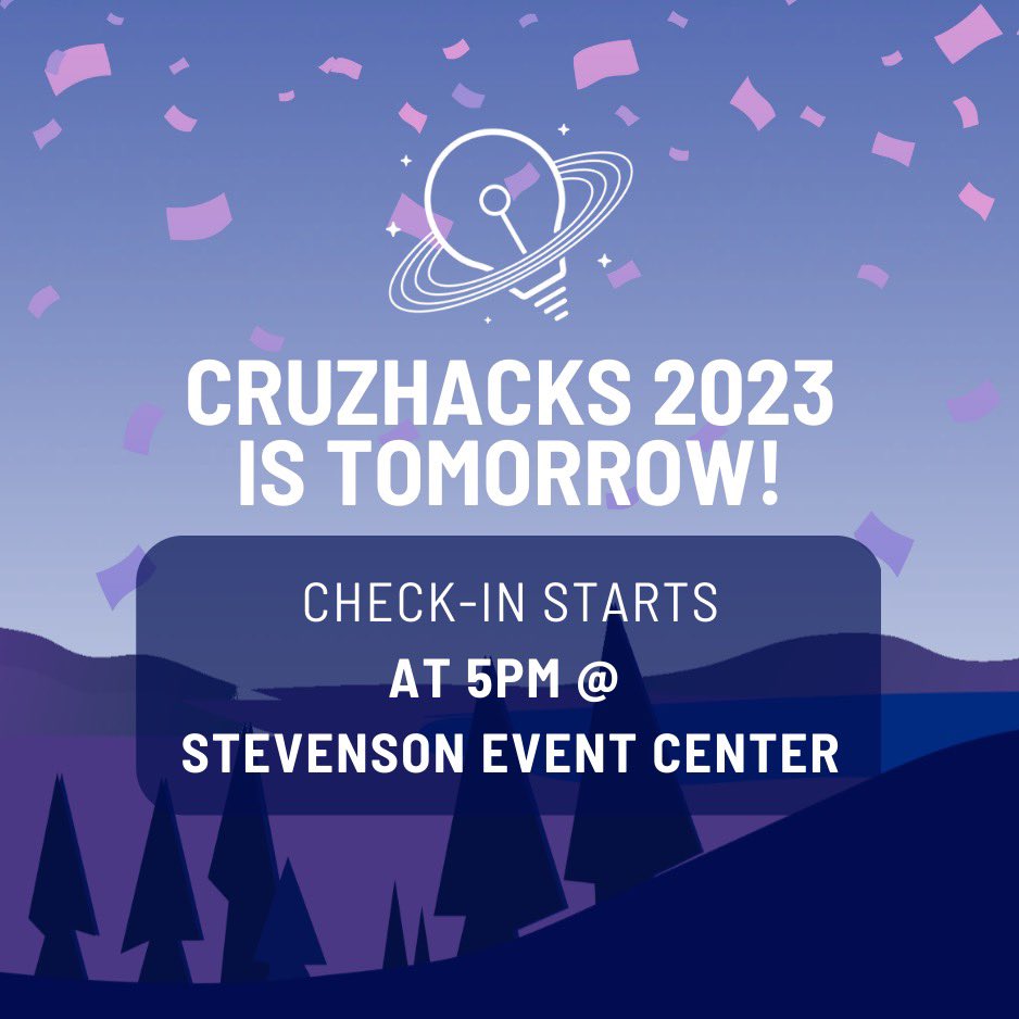 CruzHacks 2023 is tomorrow! 🎉 

Make sure to sign up for the CruzHacks 2023 Attendee Slack (invite link in bio) and check your portal for the HackerPack, which contains important information and resources for this weekend’s hackathon!

#cruzhacks2023
