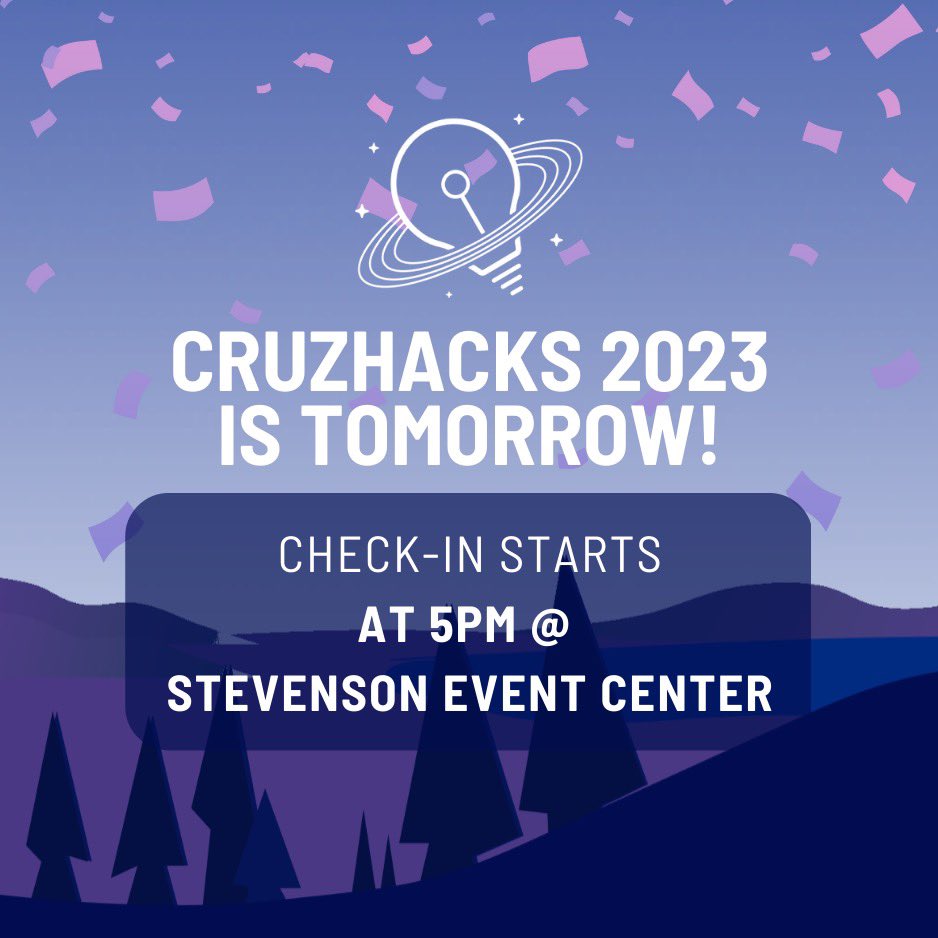 CruzHacks 2023 is tomorrow! 🎉 Make sure to sign up for the CruzHacks 2023 Attendee Slack (invite link in bio) and check your portal for the HackerPack, which contains important information and resources for this weekend’s hackathon! #cruzhacks2023