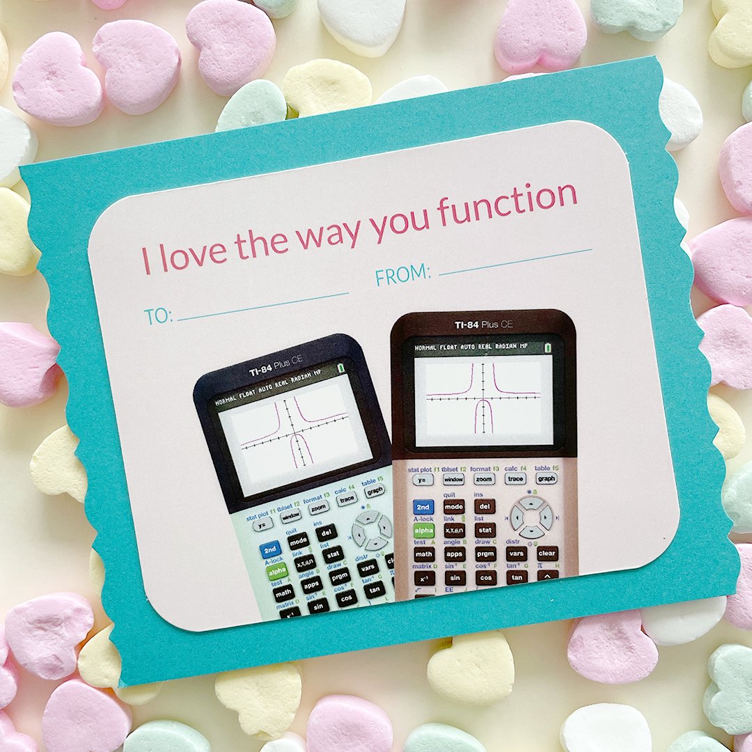 TICalculators's tweet photo. Get your friends and loved ones something they really want this #ValentinesDay ... a math-entine! 😍 (Because who wouldn't swoon over these calculated lines 😚)

⬇️ Download, 🖨️ print and 💕 share! https://t.co/CrqnBIHWQs https://t.co/U29cRpGe3s