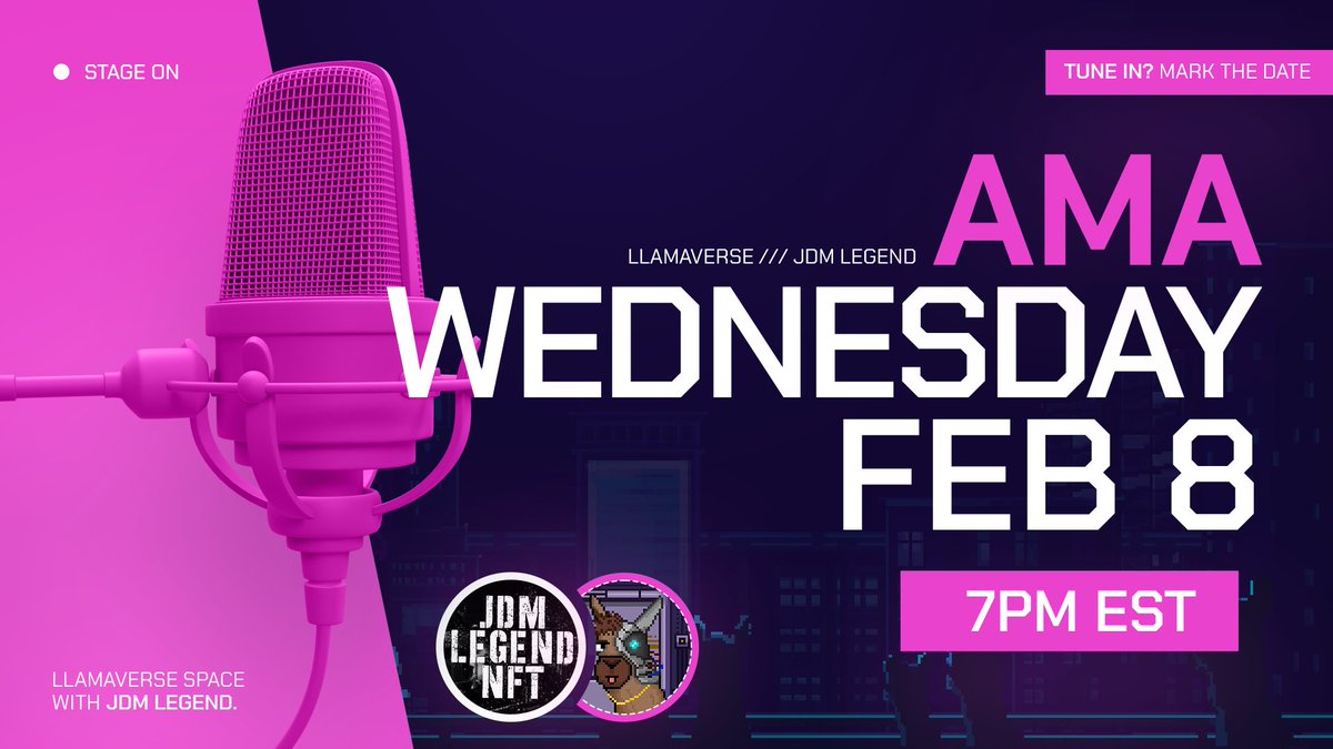 Llamaverse_'s tweet photo. Join us for a Twitter Space AMA with @Jdmlegendnft !

🗓️ When: Feb 8 2023
⏰ Time: 7 PM EST
🔔 Set reminder: https://t.co/zgh2GBuGUX https://t.co/XM2cdhT9Px