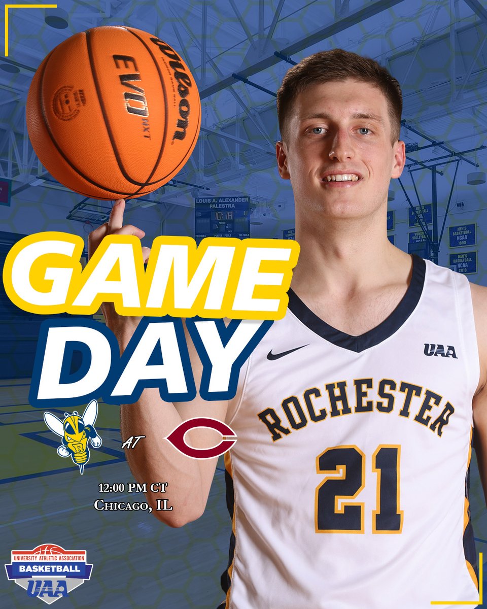 UofRathletics's tweet image. 🏀 UAA GAMEDAY‼️ 🏀

#15 @URMensHoops is back in action in the Windy City against the Maroons!!!

🆚: UChicago
⏰: 12:00 p.m. CT
📊: bit.ly/40hqCzQ
📺: bit.ly/3rAF0nE

#GoJackets // #d3mbb