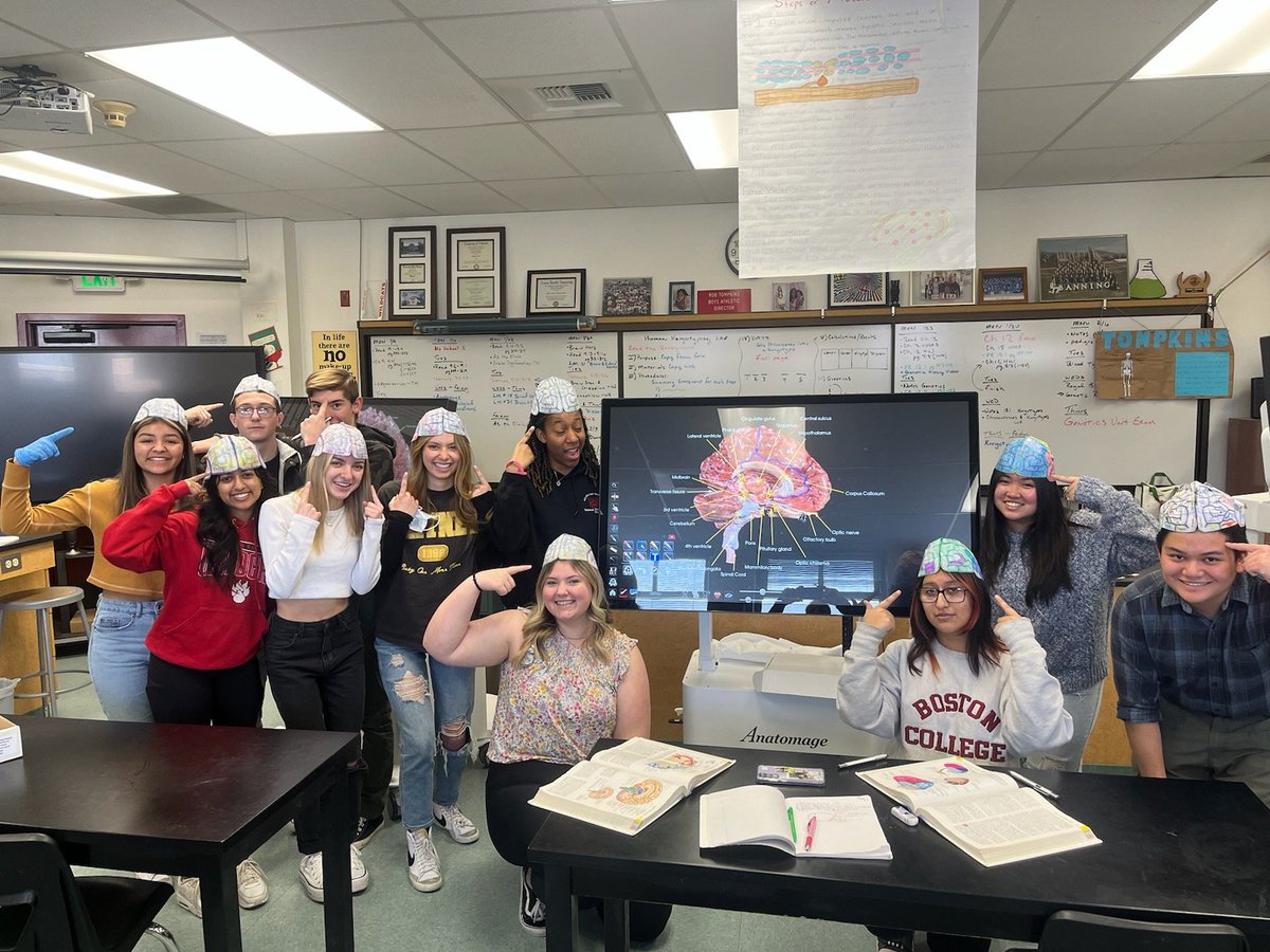 Mr. Tompkins class with their thinking caps and the Anatomage tables. #theREVway #AandP