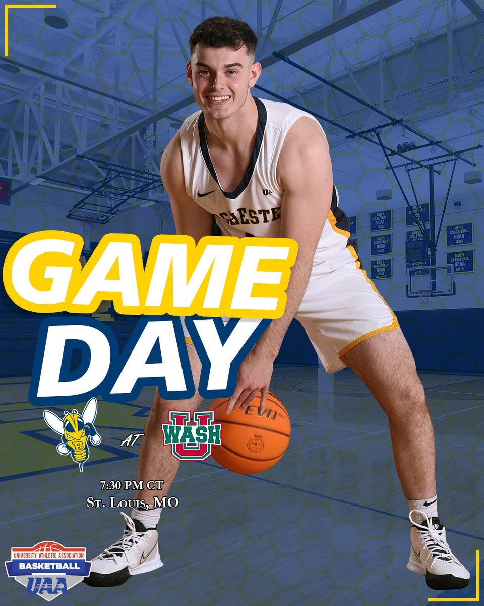 UofRathletics's tweet image. 🏀 UAA GAMEDAY‼️ 🏀

#15 @URMensHoops visits the &quot;Gateway to the West&quot; to wrap up their home-and-home against the 21st-ranked Bears!! 

🆚: #21 WashU
⏰: 7:30 p.m. CT
📊: bit.ly/3Rnyhsr
📺: bit.ly/3XZcCte

#GoJackets // #d3mbb