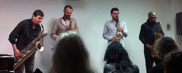 Daunik Lazro, Jean-Luc Guionnet, Pierre-Antoine Badaroux and Joe McPhee
Henri Selmer showroom, Paris
February 1, 2016
Photo by Bertrand Gastaut
#freemusic #freeimpro #freeimprov #freejazz #improvisation #dauniklazro #jeanlucguionnet #pierreantoinebadaroux #joemcphee #sax #paris