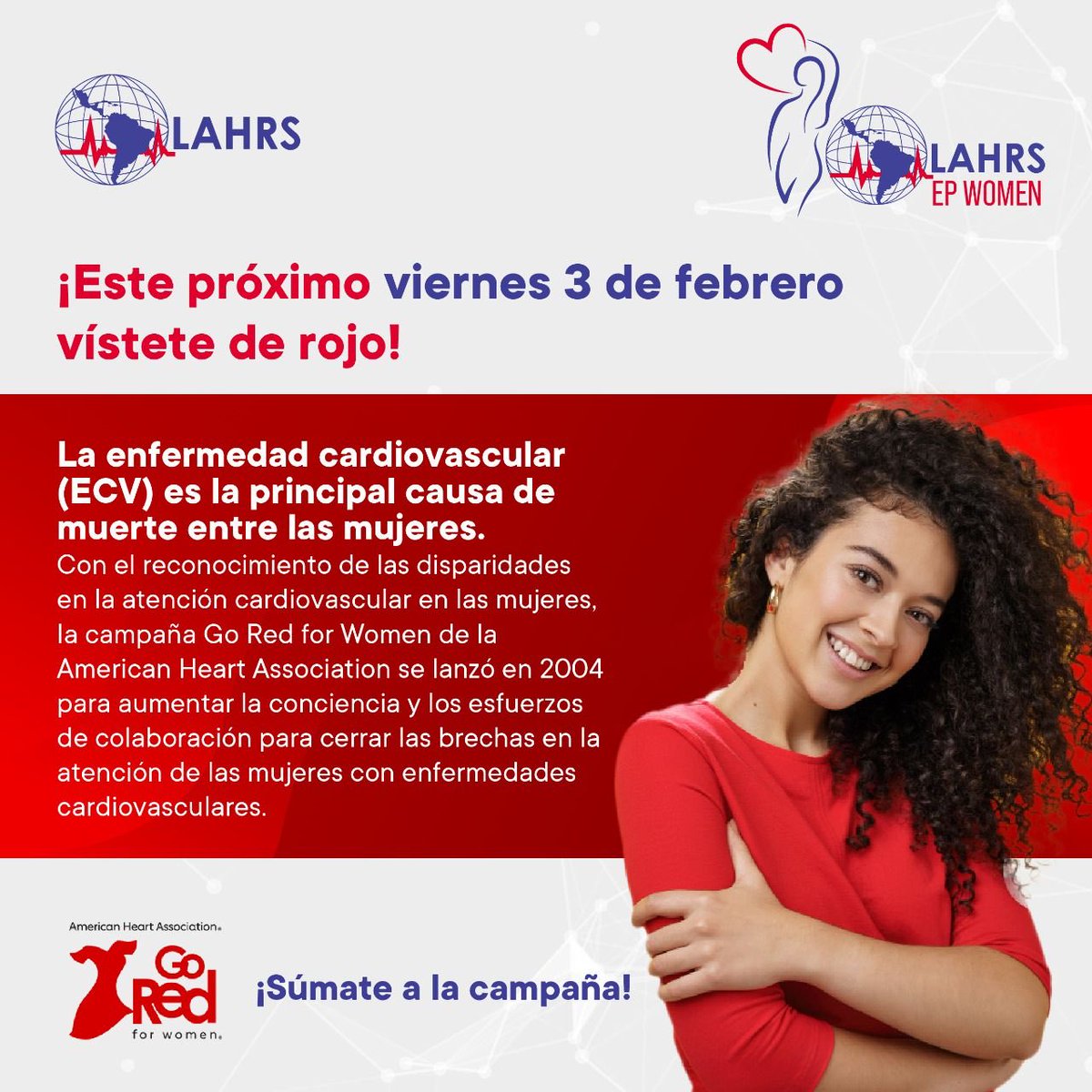 Mañana 3 de Febrero, en LAHRS nos vestimos de rojo ♥️

Nuestro consejo #EPwomenLAHRS 💃apoya la iniciativa <a href="/GoRedForWomen/">GoRedforWomen</a> de <a href="/American_Heart/">American Heart Association</a> 
#GoRedForWomen 

MAÑANA VISTETE DE ROJO TU TAMBIÉN 🔻🔻