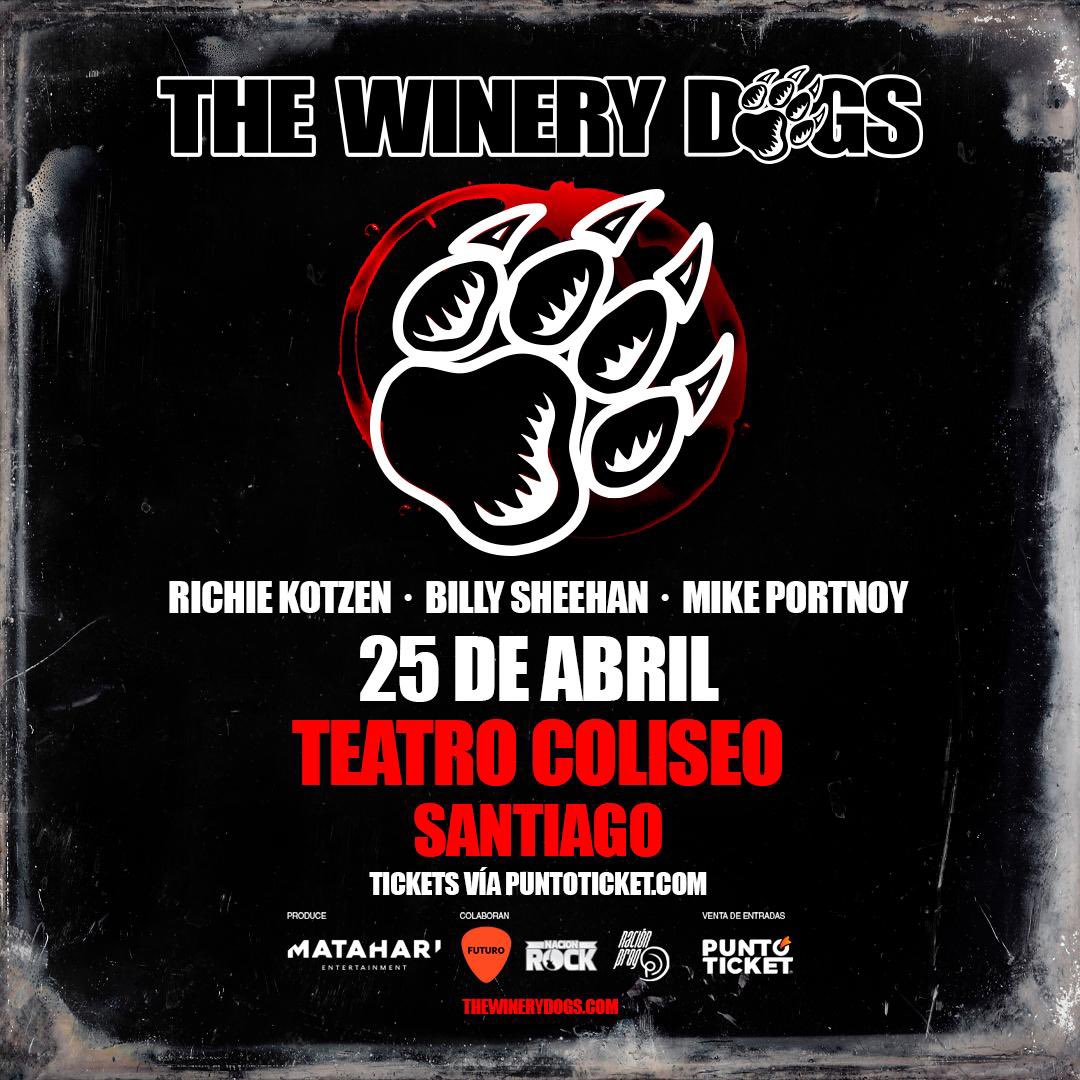 CHILE!! 🇨🇱 Thank you for your patience! As promised, The Winery Dogs are returning to Santiago on April 25th…Tix go on sale TOMORROW! 
puntoticket.com/the-winery-dogs
**🇦🇷🇨🇴🇲🇽 Stay tuned for more Latin America dates for May 202III coming VERY SOON!!**🍷🐾