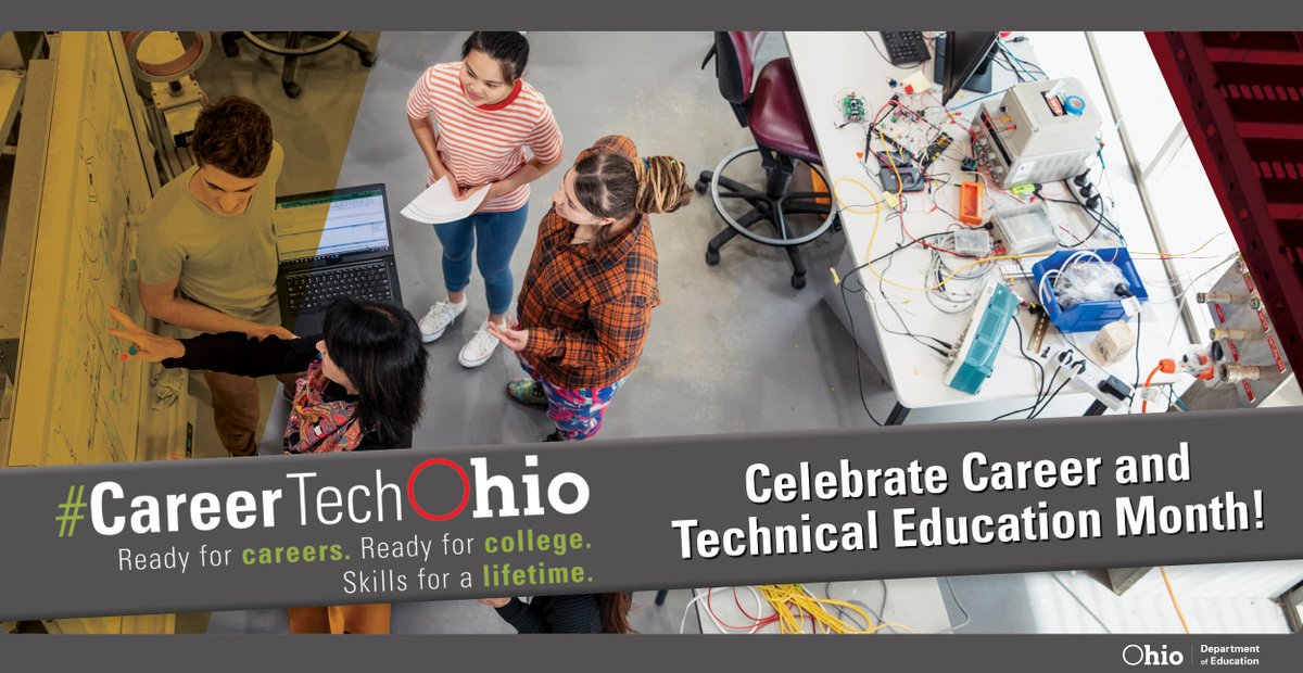OHEducation's tweet photo. We’re celebrating Career and Technical Education Month! #CareerTechOhio programs prepare students for every step on their learning journeys. Visit https://t.co/1k3q0NfRht to learn more and find resources to recognize programs in your school community! #CTEMonth https://t.co/BQoSa4qTNe