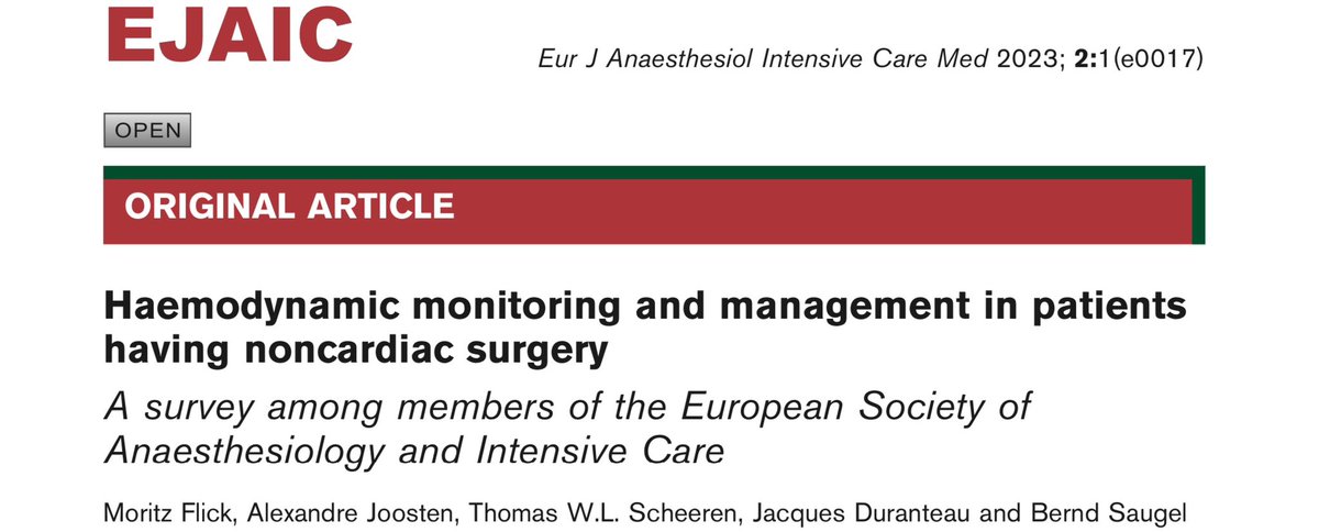 Survey: how do anesthesiologists currently measure and manage blood pressure and cardiac output, and how do they guide fluid administration in patients having noncardiac surgery? journals.lww.com/ejaintensiveca… #hemodynamicmonitoring #ESAIC #bloodpressure #cardiacoutput #anesthesiology