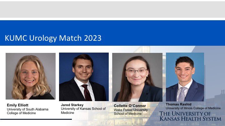 The University of Kansas Department of Urology (@urology_ku) on Twitter photo We are so excited to welcome these 4 superstars to our program! Congratulations to Emily Elliott, Jared Starkey, Collette O’Connor, and Thomas Rashid! <a href="/epelliott/">Emily Elliott</a> <a href="/Collette_OCo/">Collette O'Connor</a> <a href="/TommyRashid96/">Tommy Rashid</a> We are so excited to welcome these 4 superstars to our program! Congratulations to Emily Elliott, Jared Starkey, Collette O’Connor, and Thomas Rashid! <a href="/epelliott/">Emily Elliott</a> <a href="/Collette_OCo/">Collette O'Connor</a> <a href="/TommyRashid96/">Tommy Rashid</a>
