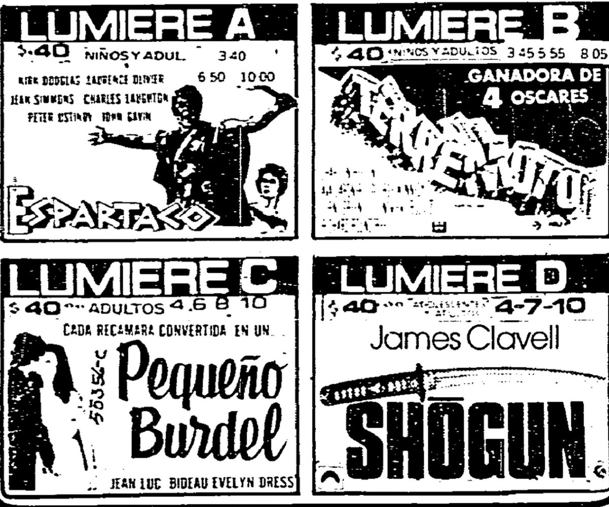 retropopmx's tweet photo. Spartacus (1960) Earthquake (1960) Et la Tendresse?...Bordel! (1979) Shogun (1980) @andresguzbj @cronicas_ciudad Saludos! https://t.co/l3hIZ4AfoU