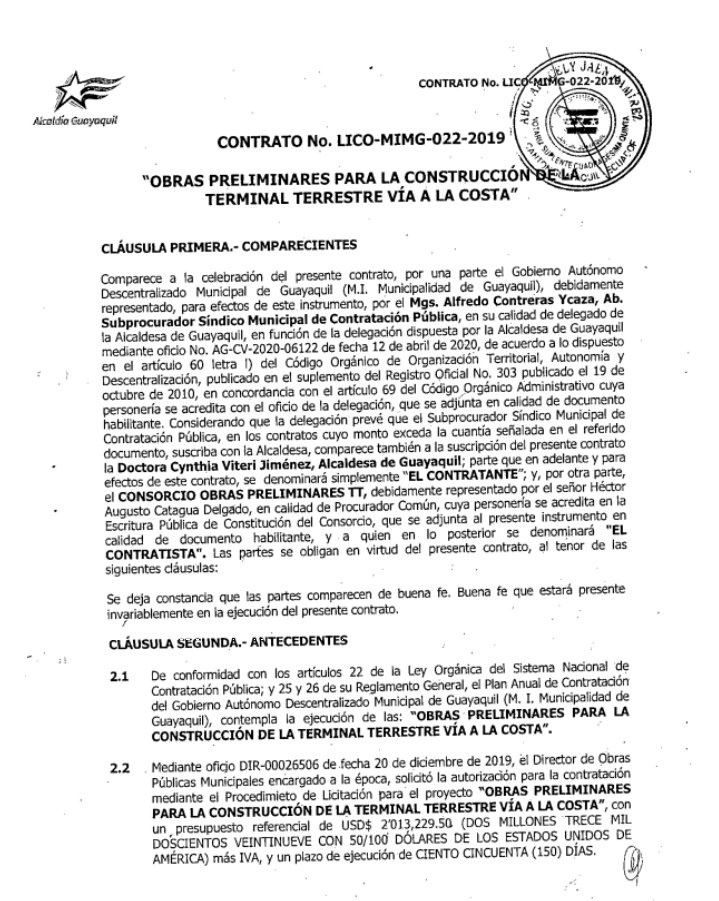 cpetersenec's tweet photo. En Septiembre del 2020, plena PANDEMIA, @alcaldiagye firmó contrato por $2.2 millones de dólares por una obra que nunca se terminó. Pagamos por Obras Preliminares para el Terminal Terrestre de Vía a la Costa. ¿Alguien sabe dónde funciona el Terminal Terreste? 

Continúo el hilo👇 https://t.co/bnEYjavFJA