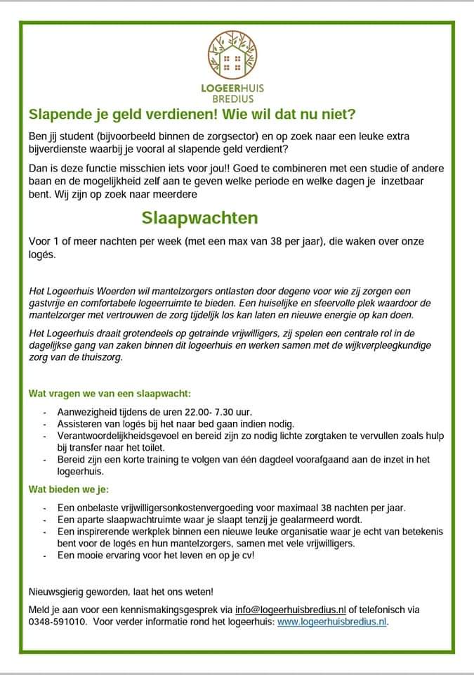 Leuke oproep, vrijwilligerswerk met een kleine bijverdienste. Niet alleen voor studenten, ook goed te combineren met een parttime baan of een gezin. Je maakt deel uit van een mooie organisatie én bent echt van betekenis voor anderen. Interesse? Reageer snel! #woerden
