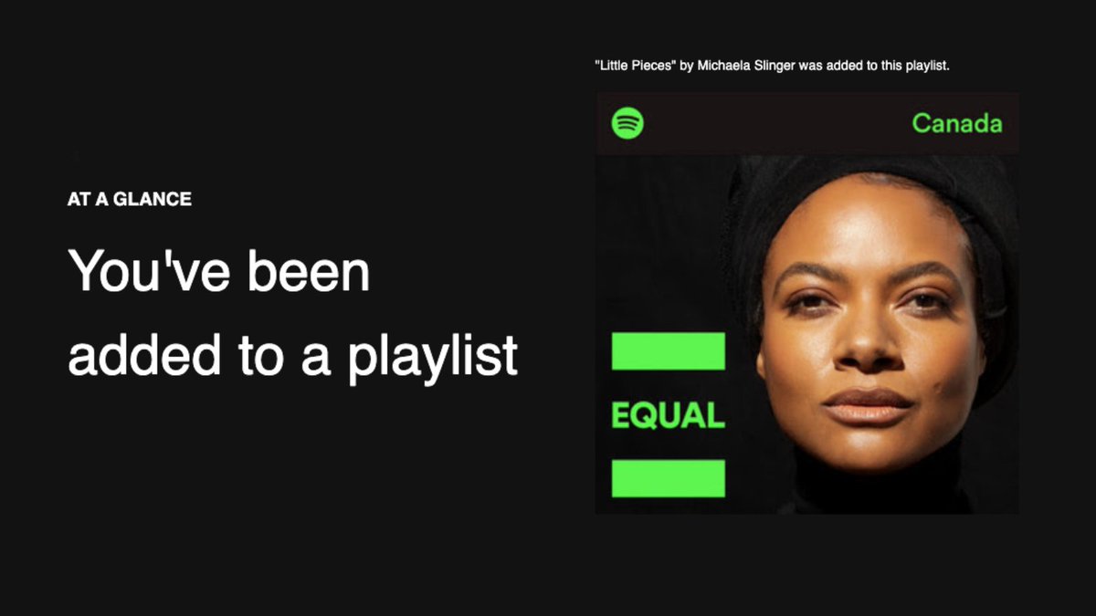 Feeling the <a href="/SpotifyCanada/">Spotify Canada</a> <a href="/Spotify/">Spotify</a> love on 'Little Pieces'! Thanks for adding to EQUAL. Listen here: shorturl.at/fj048