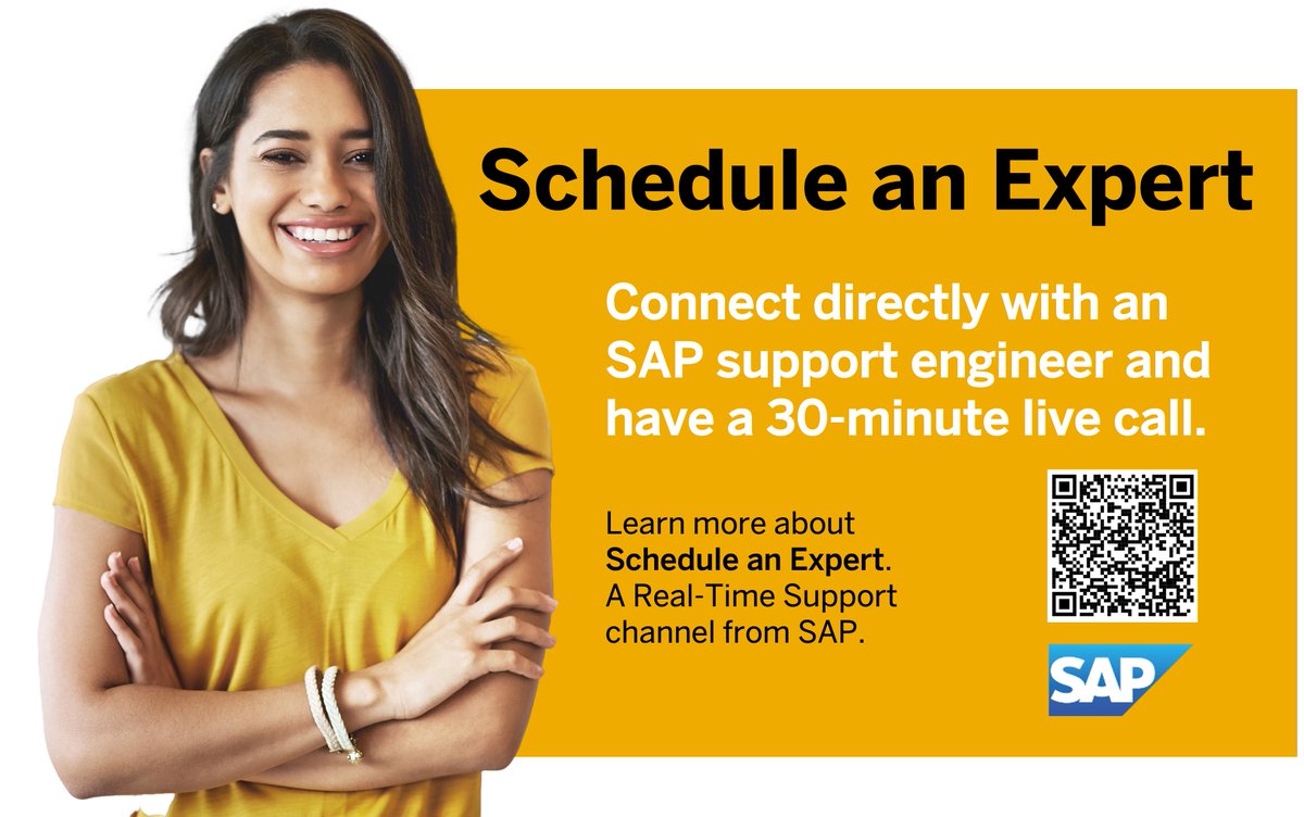 BragancaF's tweet image. Did you know? Schedule an Expert lets you connect one-on-one with #SAPSupport experts in a live, 30-minute conference call and screen-sharing session.

💡 Curious to learn more? Click here: imsap.co/60163g1L6