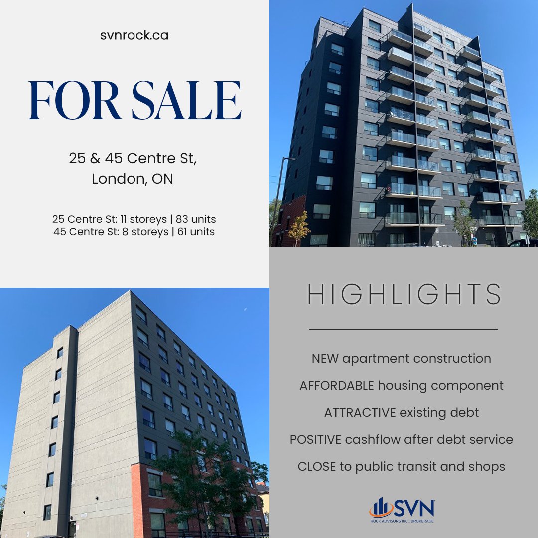 RockDala's tweet photo. FOR SALE
2 new #apartment #construction buildings. 

CONTACT alexander.orgacki@rockadvisorsinc.com for info!

#affordablehousing #ontario #ontariohousing #canada #realestateinvestment #brokerage    #apartmentforsale #ontariorealestate  #apartmentinvesting #londonon
#realestate https://t.co/YRIm4RRLvB