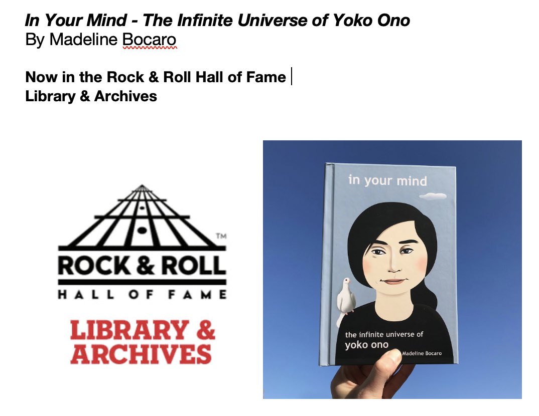madelinex's tweet image. Now in
THE ROCK &amp;amp; ROLL HALL OF FAME 
LIBRARY &amp;amp; ARCHIVES!
On several Best Music Books lists &amp;amp; Gift Guides
Recommended by Olivia Harrison on Instagram

inyourmindbook.com
conceptualbooks.com

@yokoono @johnlennon @seanonolennon #yokoono #yokoonobiography #thebeatles