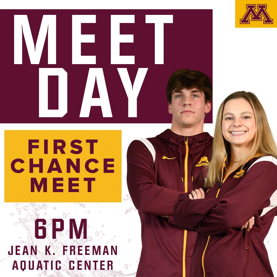 GopherSwimDive's tweet photo. It's Meet Day!

The #Gophers open the weekend with Day One of their First Chance Meet tonight at 6 pm!

Preview: https://t.co/anVJLzqeRv https://t.co/oQG4gMHktk