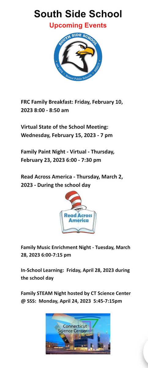 Wow. There is a lot to look forward this winter and spring. We are really excited and proud to be a #Title1 school. #sssct