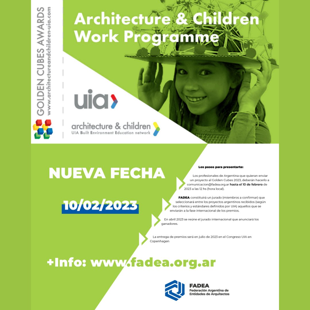 arqmis's tweet photo. 📢 PRÓRROGA 📢 
5° Ciclo de los premios trienales Golden Cubes Awards 2023 y 1° Convocatoria a preselección local FADEA-Argentina 2022/2023 https://t.co/HE2jD9OK08