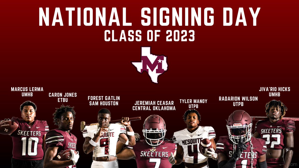 USVSUS (@skeeterrecruits) on Twitter photo Class of 2023 Skeeter Signees!
#RecruitASkeeter #FAMILY #MadeToExcel #SkeererLegacy
<a href="/MesquiteHS/">Mesquite High School</a> <a href="/mesquiteisdtx/">Mesquite ISD</a> <a href="/mesquiteisdATH/">Mesquite ISD Athletics</a> <a href="/DemarcusHarri01/">Coach Harris</a> @Yogi_CoachG <a href="/CoachChadRoark/">Chad Roark</a> Class of 2023 Skeeter Signees!
#RecruitASkeeter #FAMILY #MadeToExcel #SkeererLegacy
<a href="/MesquiteHS/">Mesquite High School</a> <a href="/mesquiteisdtx/">Mesquite ISD</a> <a href="/mesquiteisdATH/">Mesquite ISD Athletics</a> <a href="/DemarcusHarri01/">Coach Harris</a> @Yogi_CoachG <a href="/CoachChadRoark/">Chad Roark</a>
