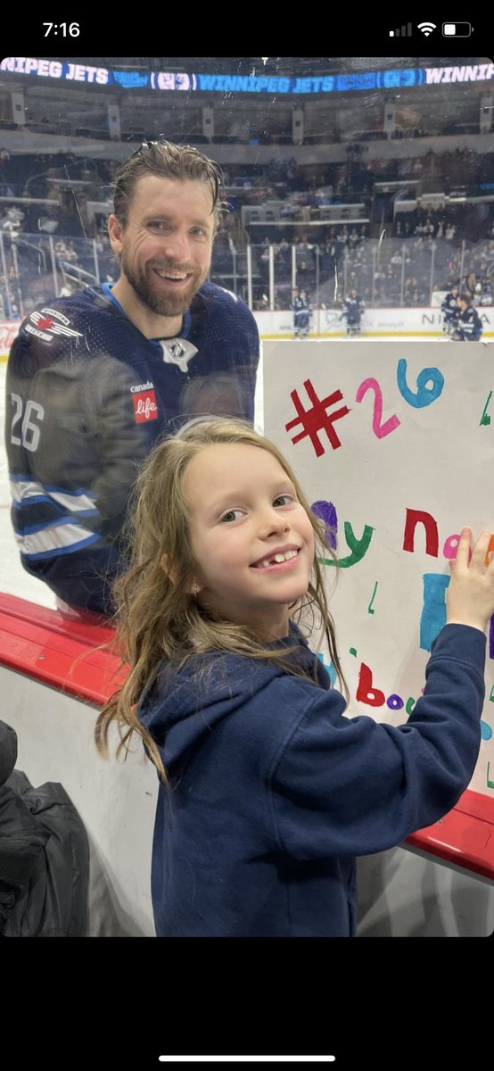 @TNYouthFDN @NHLJets Blake took 5 seconds out of his warm up routine to pose for this photo with my daughter Blake last month.  She hasn’t stopped talking about it and “needed” to buy a Wheeler jersey that very game.  Something she will never forget. Cheers to #26, a leader on and off the ice.