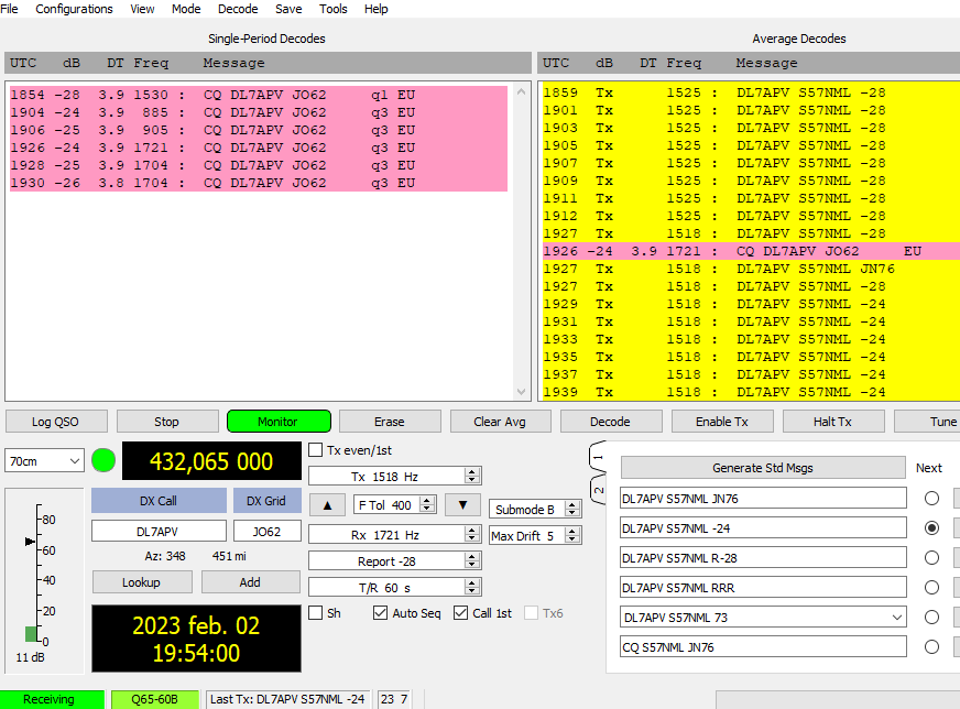 When #Greencube LOS,  tried to EME no bad for 5elements and manual tracking and without CAT. DL7APV changed frequency from 1500 to 800Hz
