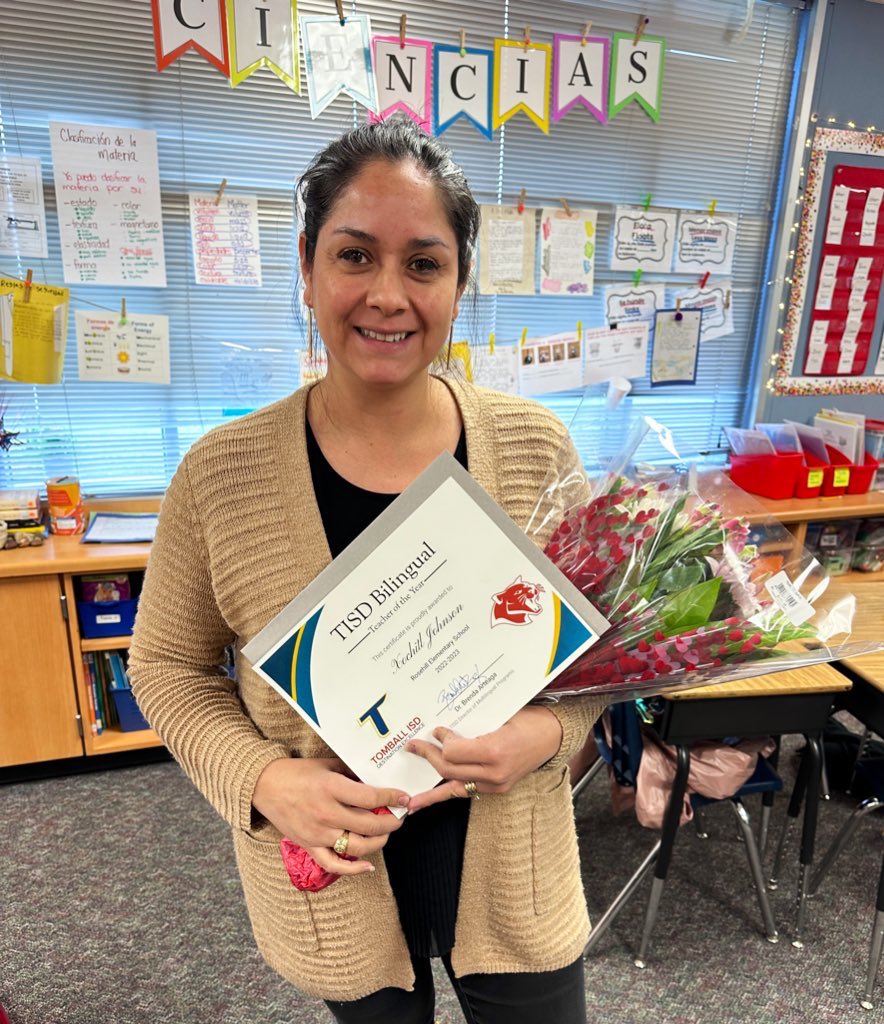 CONGRATULATIONS to fourth grade Dual Language teacher Ms. Xochitl Johnson from <a href="/TISDRES/">Rosehill Elementary</a> for being named the 2022-23 <a href="/TomballISD/">Tomball ISD</a> Bilingual Teacher of the Year! #DestinationExcellence