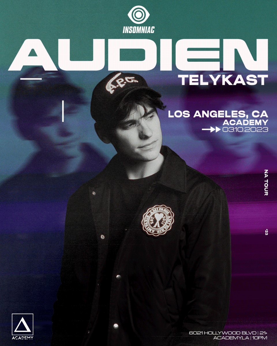 academy__la's tweet photo. Prepare to be mesmerized by @Audien’s uplifting melodies, joined by @TELYKast, Friday 3/10! ✨🌀 Tickets on sale NOW → https://t.co/XivNY7qXAF https://t.co/i59dtyn3zR