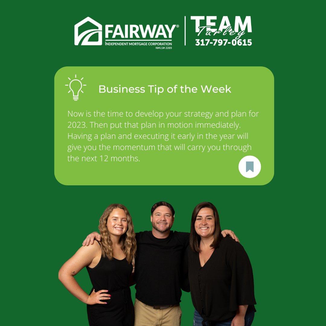 angieturley's tweet photo. Now is the time to develop your strategy and plan for 2023. Having a plan and executing it early in the year will give you the momentum that will carry you through the next 12 months. πͺ #BusinessTipOfTheWeek #TeamTurley #fairwaynation #ThursdayTip π https://t.co/EN7dEa5qfE
