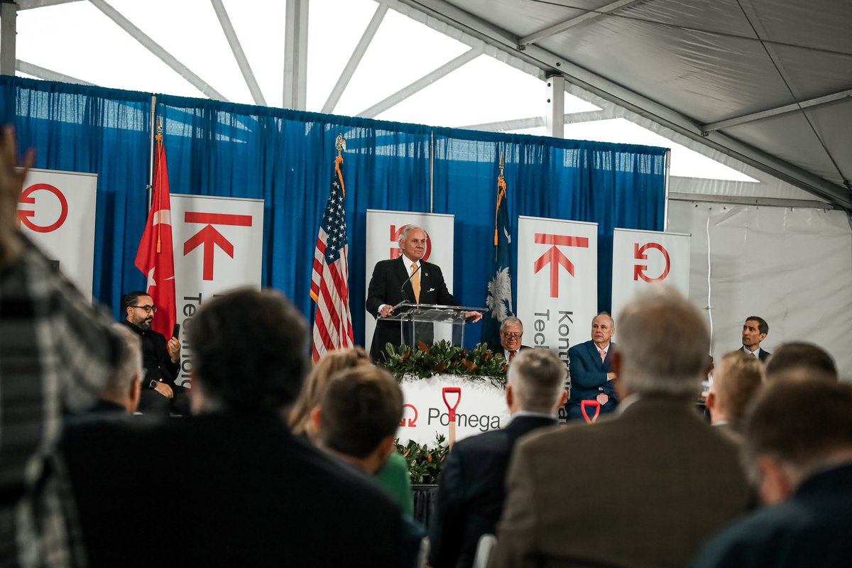 henrymcmaster's tweet photo. Another historic day in South Carolina, as Kontrolmatik Pomega announced its investment of $279 million and 575 jobs to Colleton County. This investment shows the confidence companies have not only in our great state but in our people. https://t.co/w6mFNWVAuV